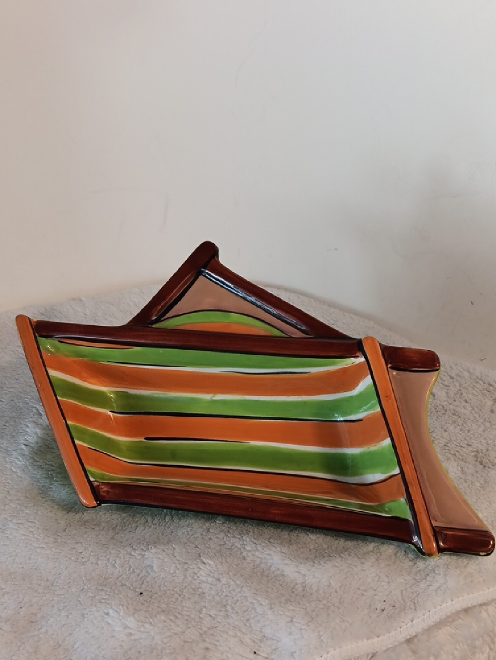 CLAY ART Green Glazed Ceramic Beachy Snack Tray / Trinket Dish